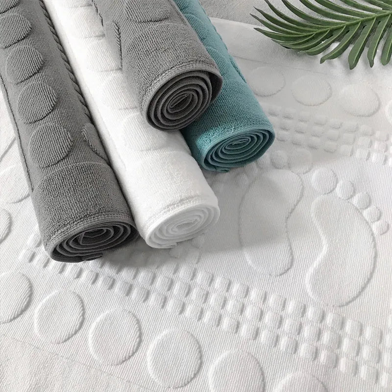 Hotel Home Floor Towel, White Foot Pattern Carpet,Spa Shower Room Mats,100%Cotton,High Quality,50x80cm, Anti-slip Bathtub Towels