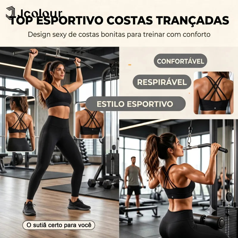 Jcolour Sports Bra, Crossed Back Straps, Fixed Pads, Breathable Fabric, Fitness Gym Top, Sexy, Comfortable, Bra