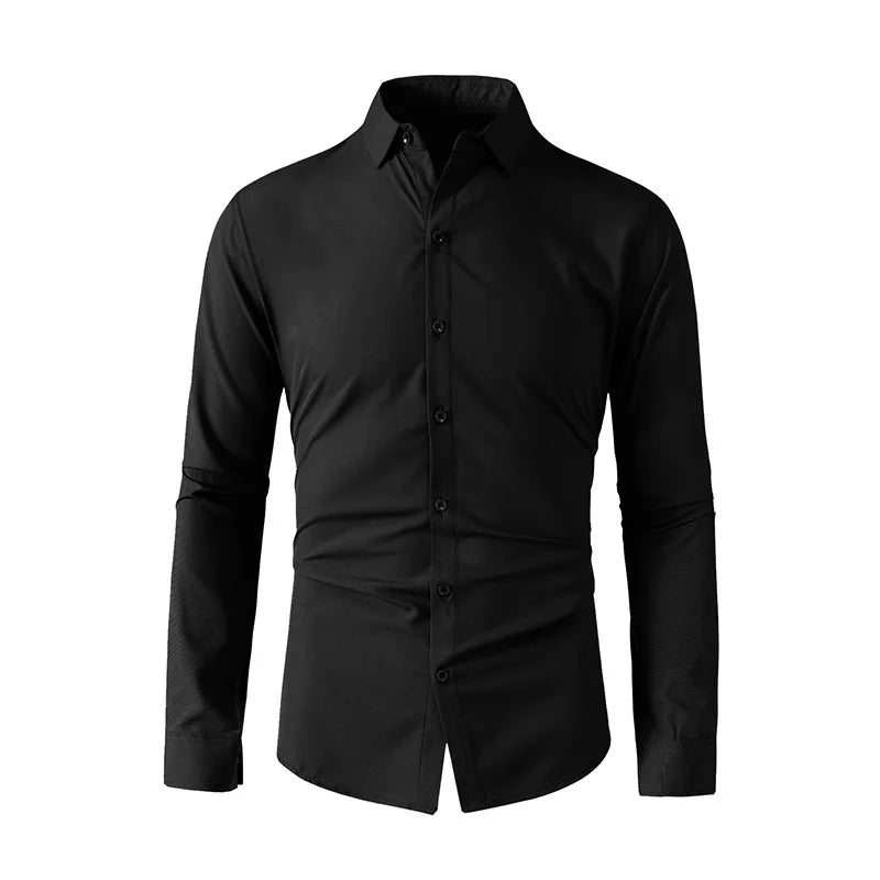Men's Business Casual Long Sleeve Shirt Solid Color Wrinkle Resistant Comfortable All-Season Versatile Solid Color Top