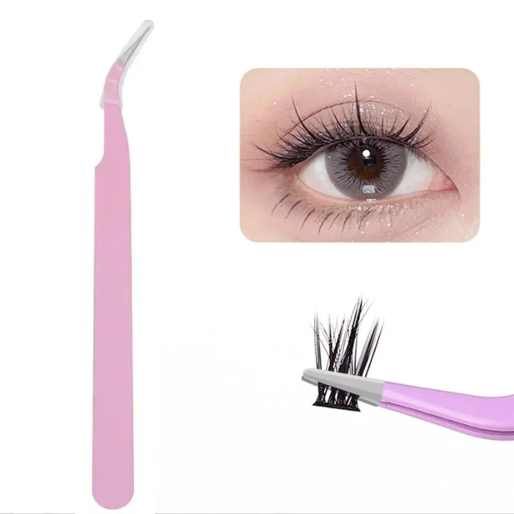 Stainless Steel Straight Curved Eyelash Tweezers False Lash Application Clip for Eyelid Tape Nail Rhinestone Picker Makeup Tool