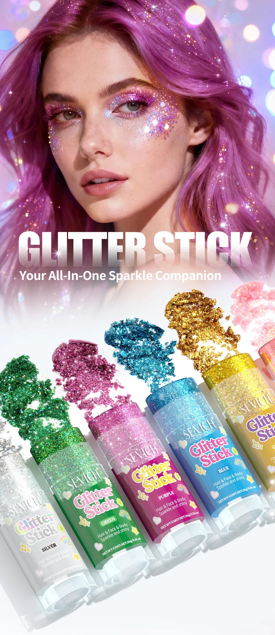 Sparkling Sequins Glitter Gel Stick Mermaid Sequin Body Glitter Gel Cosmetic Hair Glitter Festival Makeup for Christmas Party