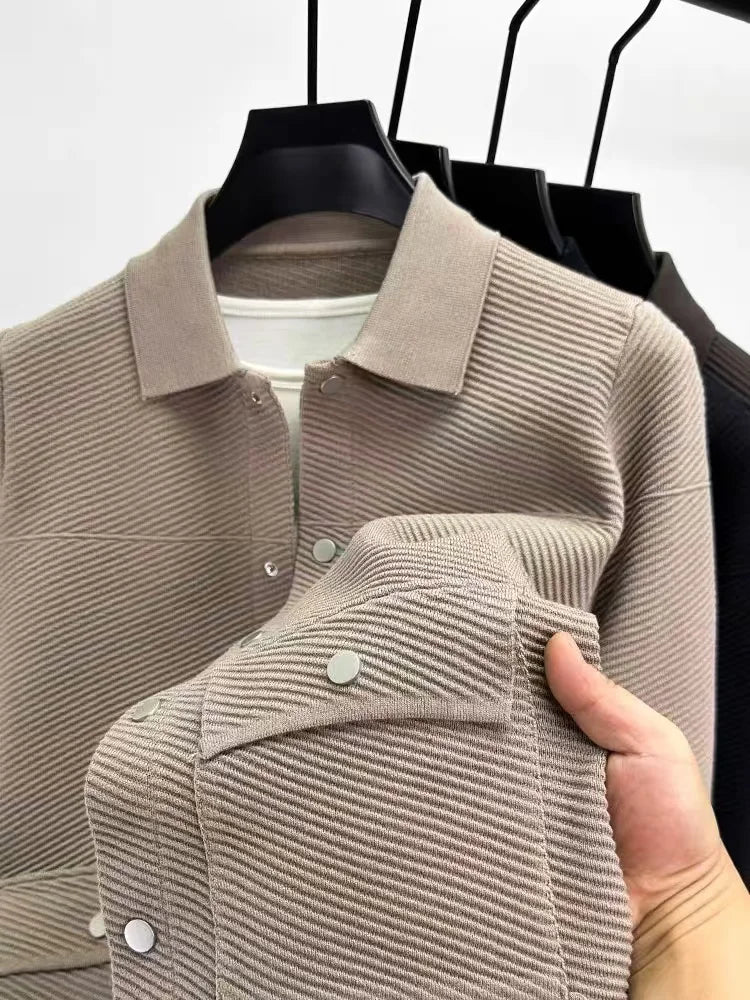 High quality luxury lapel cardigan jacket men autumn new trend Korean casual solid color single breasted knitted sweater coat