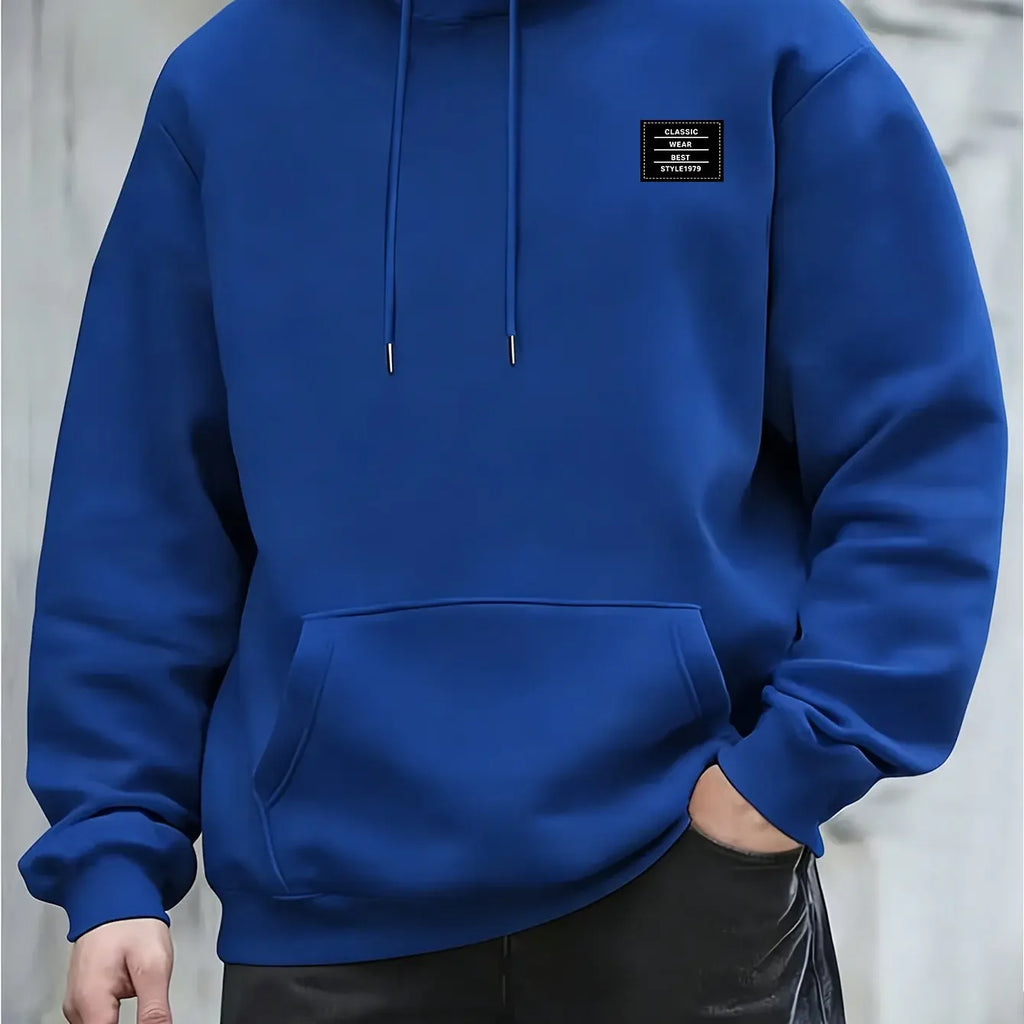 Casual Style Men's Minimalist Print Hooded Sweatshirt for Daily Wear and Commuting Warm Pullover