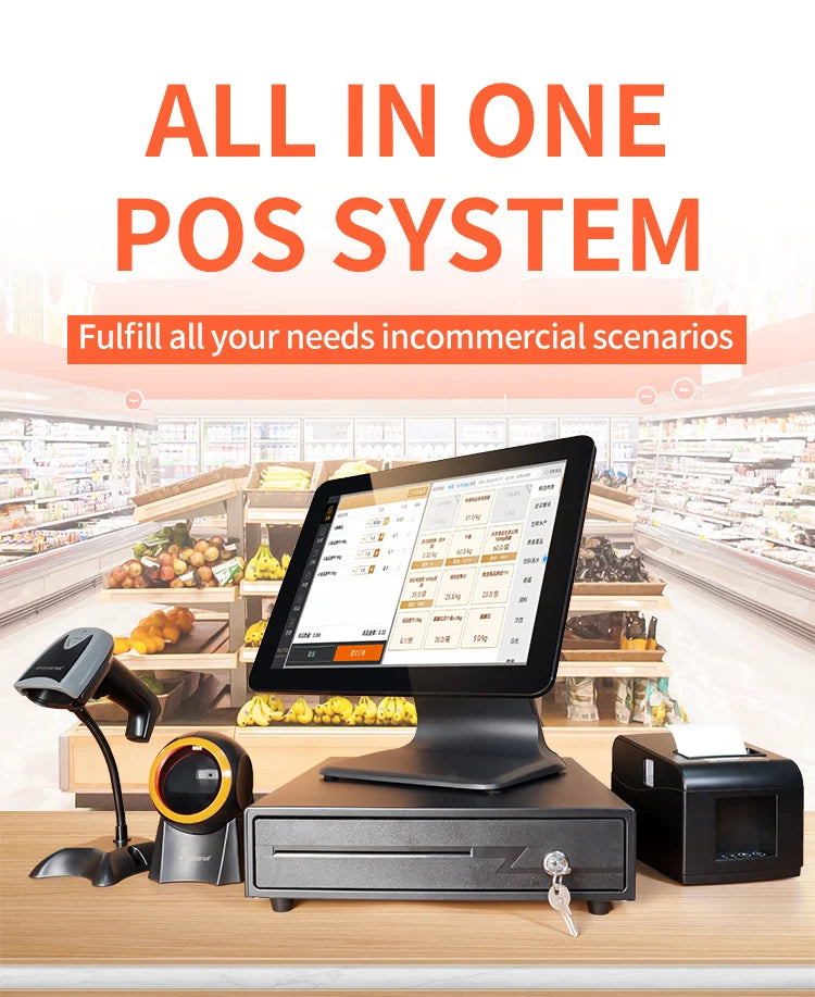 Desktop POS Computer Cash Register Touch Screen All in One POS System Terminal Machine with Scanner / Printer / Drawer