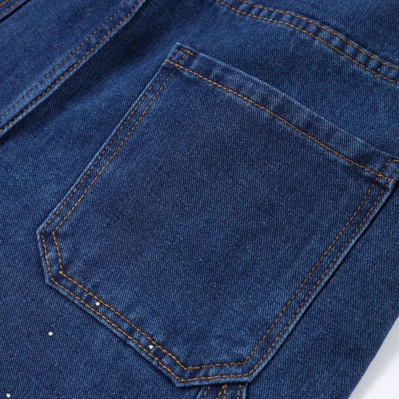 Shiny Rhinestone Baggy Women's Wide Leg Jeans Full Diamond Wide Leg Dragging Denim Pants Vintage Washed Pants Casual Trousers