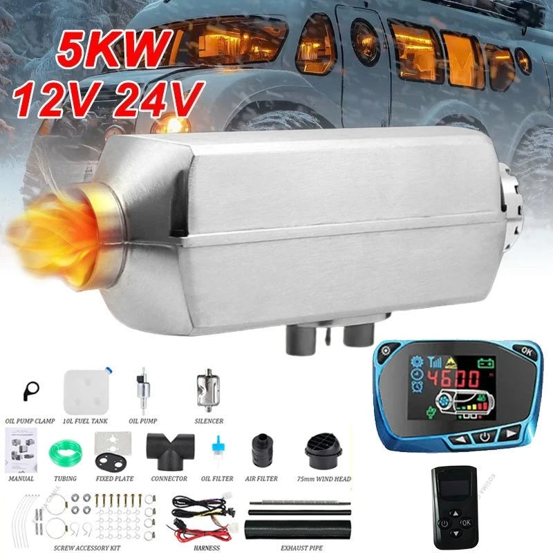 Car Diesel Heater 12V 24V 5KW Air Diesel Parking Heater Low Noise for Truck RV Trailer Boat Heating Remote Control Air Heater