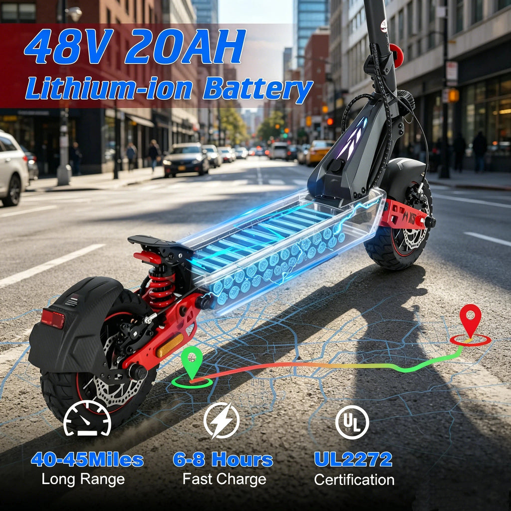 Electric Scooter Adults 2400W Dual Motor, 10" Off Road Tires, foldable, 48V 20Ah Battery, 45 Miles Long Range, Dual Disc Brake, US Stock