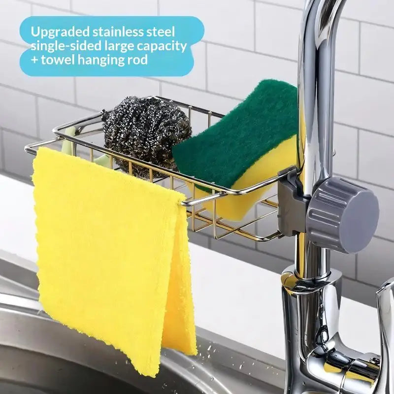 Kitchen Stainless Steel Sink Drain Rack Sponge Storage Faucet Holder Soap Drainer Towel Rack Shelf Organizer Kitchen Accessories
