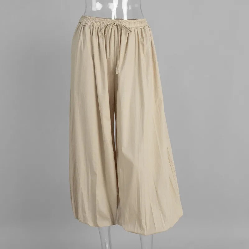 Tuularose Loose Solid Leg-Length Pants For Women Pleated High Waist 2025 Summer Female Fashion Office Lady Casual Bloomer Pants