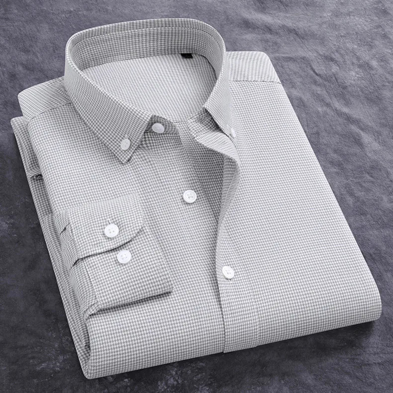 Newly Design Shirts For Men Spring Fall Long Sleeve Solid Color Oxford 100% Cotton Smart Casual Business Stripe Plaid White 5XL