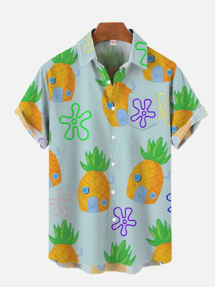 2024 Cute Cartoon Graphic 3D Print Shirts For Men Fashion Hawaiian Shirt Beach Blouses Short Sleeve Vocation Lapel Shirt for Boy