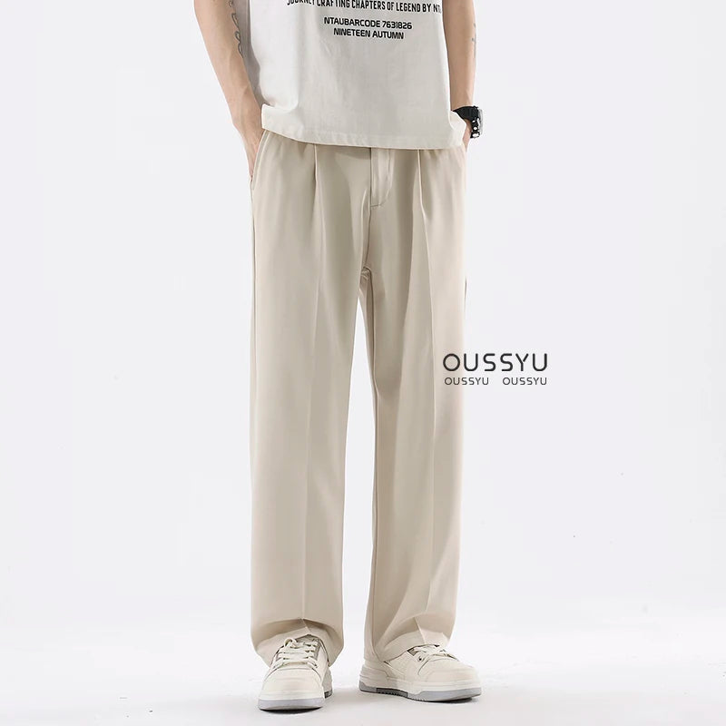 Spring Summer Smooth Casual Pants Men Business Elastic Waist Black Grey Khaki Suit Trousers Male Work Office Plus Size S-5XL