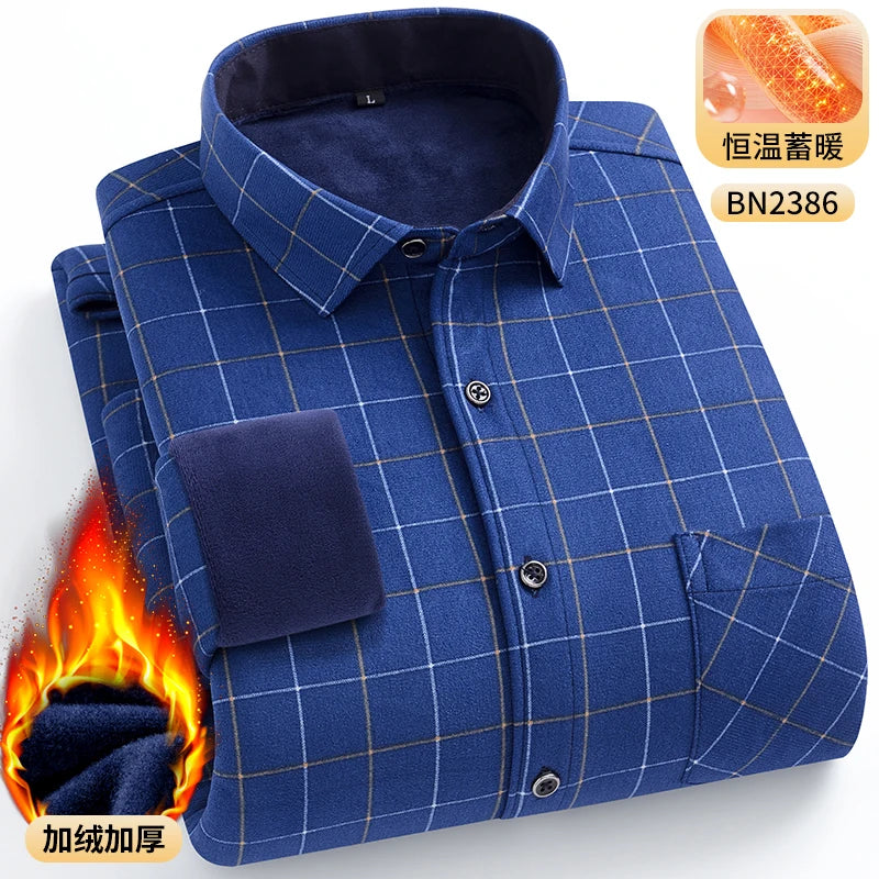 Men's Warm Long-Sleeved Shirt with Double-Sided Fleece, Winter Casual, Cold-Resistant, Street Fashion, Comfortable and Versatile