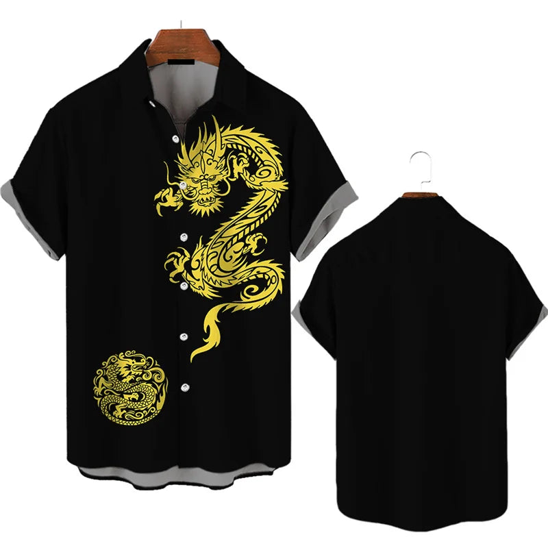 3d Printed 2025 Chinese Dragon Shirt Men Women Fashion Summer Hawaiian Shirt Fashion Top Loose Short Sleeves Blouse Clothing