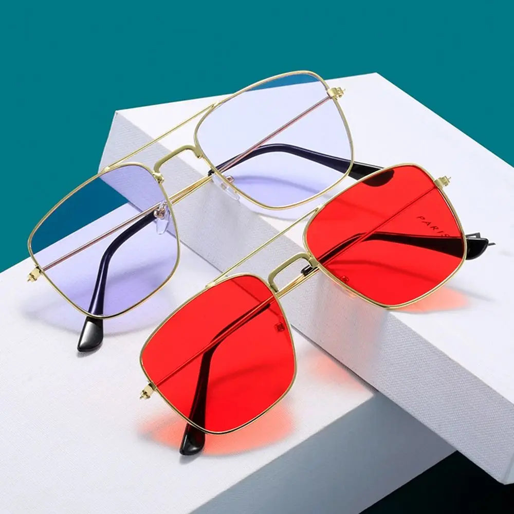 1 Pcs Trendy Metal Double Bridge Fishing Sunglasses Colored UV400 Ocean Lens Shades Square Metal Sunglasses for Men & Women