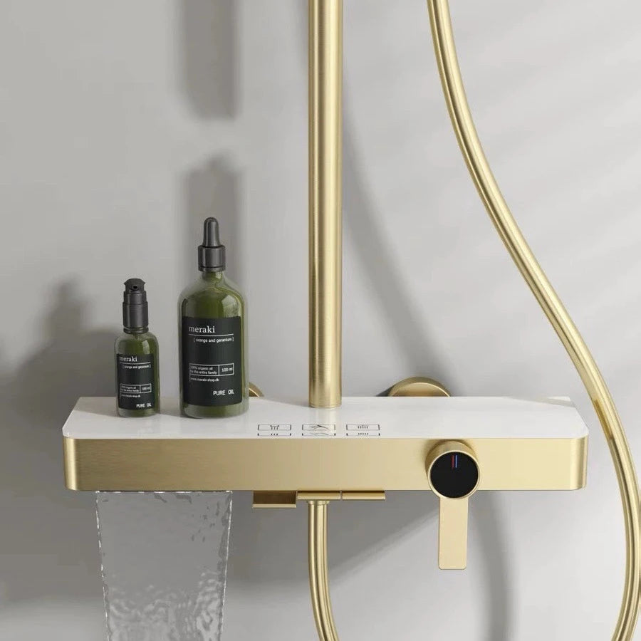 Orange Piano Bathroom Shower Set Waterfall Bathroom Mixer Faucets Rainfall Shower Head Hot Cold Piano Bathroom Shower System