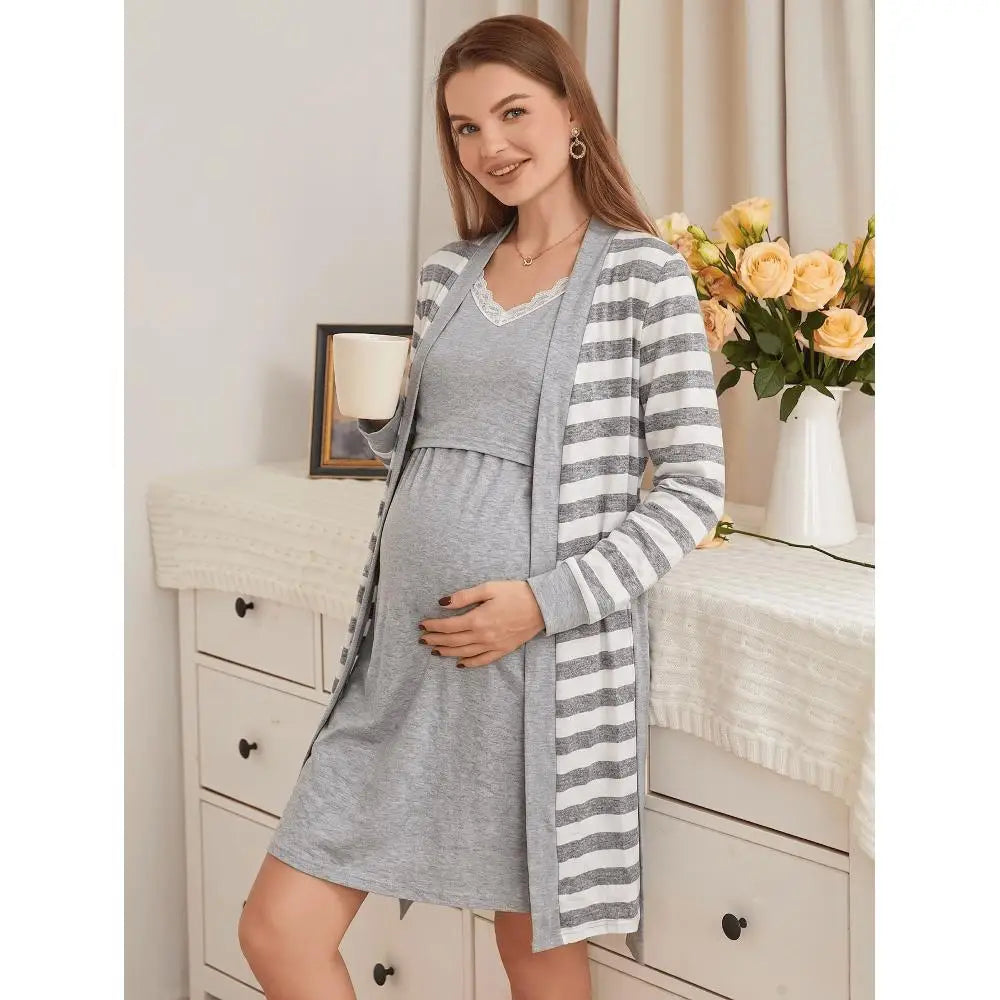 2-piece set, pregnant women, nursing long-sleeved pajamas set, autumn and winter loungewear, nursing nightgown, maternity clothes.