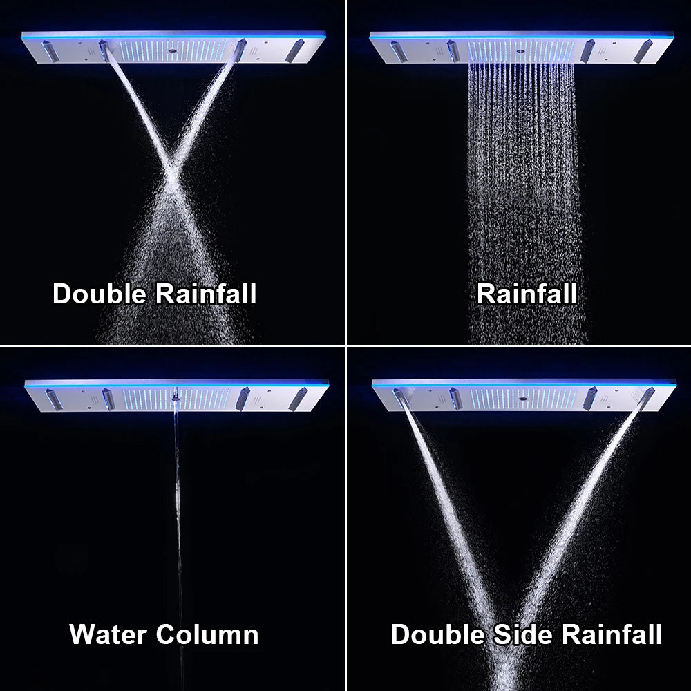 M Boenn 47*12 Inch LED lighting Large Black Shower Head Rainfall Bathroom Faucet Hot Cold Shower System Set Smart Showers Mixer