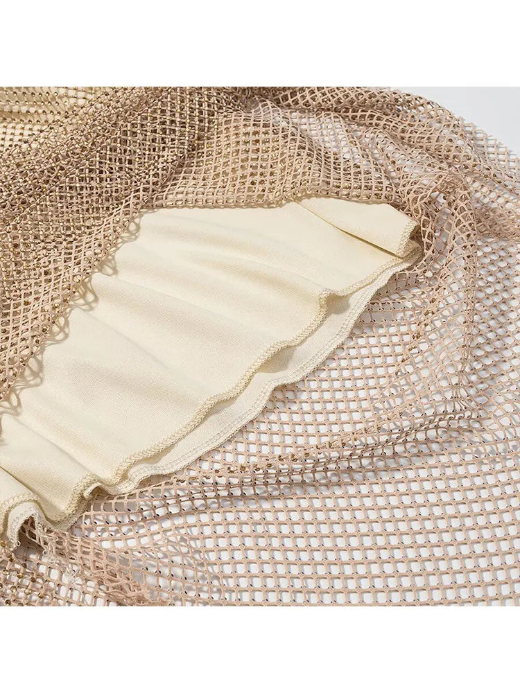 HH Women Summer Fashion Dresses Solid Swinging Collar Sleeveless Rhinestone Decoration Backless Zipper Female Sexy Mini Dress