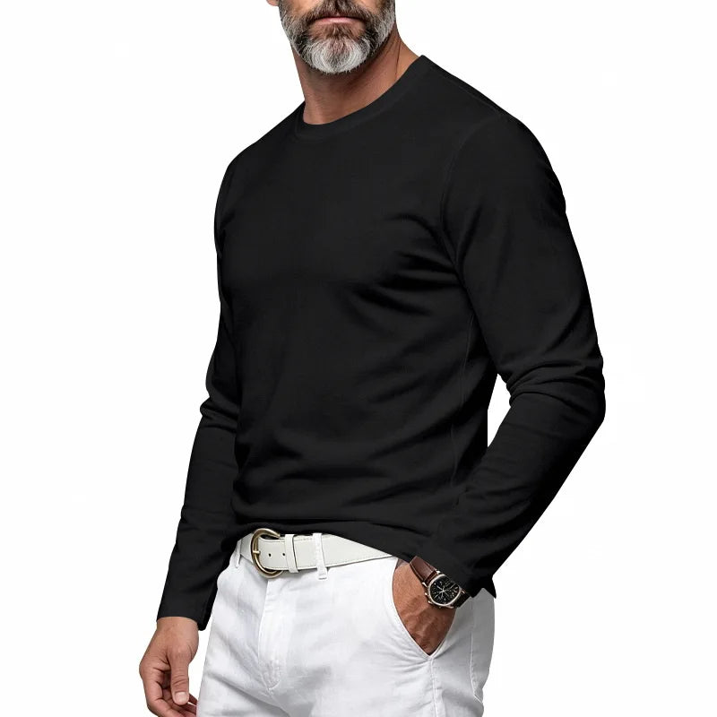 Autumn and Winter Men's Thin Casual Crew Neck Pullover Loose Versatile Breathable Commuter Long Sleeve Bottom T-Shirt