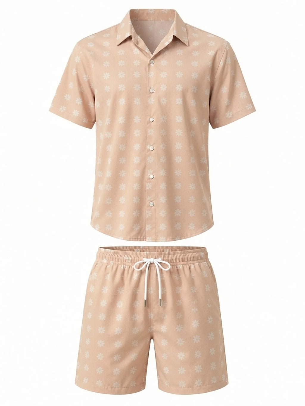 Mens Floral Short Sleeve Shirt and Drawstring Shorts Set Beach Vacation Relaxed Summer Two Piece Weekend Beach Outfit Travelwear
