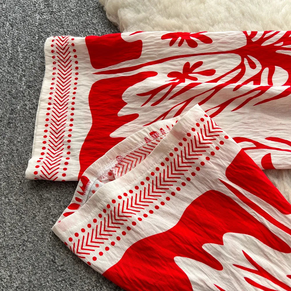SINGREINY Boho Print Vacation Suits Summer 2026 Sleeveless Lace Up Tank Top+Loose Wide Leg Pant Chic Lazy Casual Women 2pcs Sets