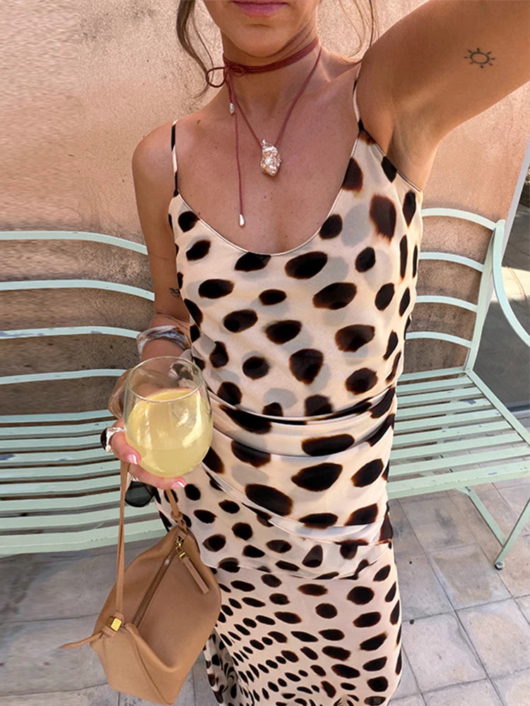 Urban Long Dress Animal Print Women Dress Sexy V-neck Ruched Drawstring Female Dresses 2026 Summer Party Lady Street Robe