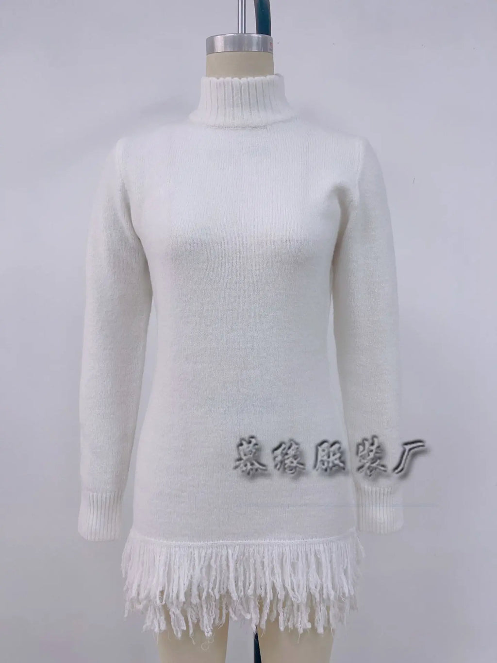 Knitted Dresses 2025 Woman High Neck Vestidos Tassel Sweater Pulls Femmes Keep Warm Homewear Solid Color Temperament Commuting