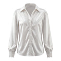 Gadinus Plus Size Women’s Satin Lace Trim Button-Up Blouse Elegant Long Sleeve Puff Cuff Shirt Regular Fit Office Chic Top