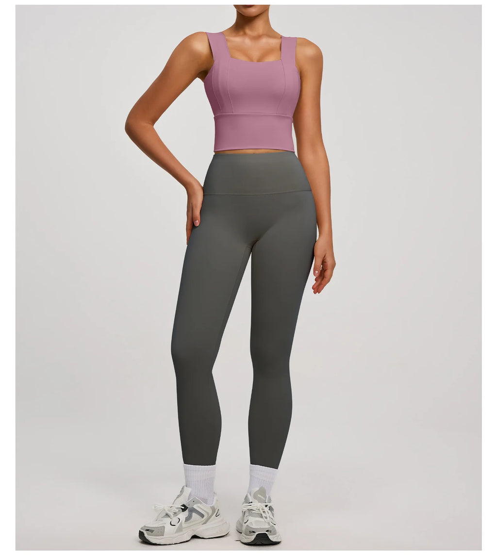 Solid Color Bra, Trousers, Yoga Suit, Tight and Thin, Nude Running Sports and Fitness Clothes