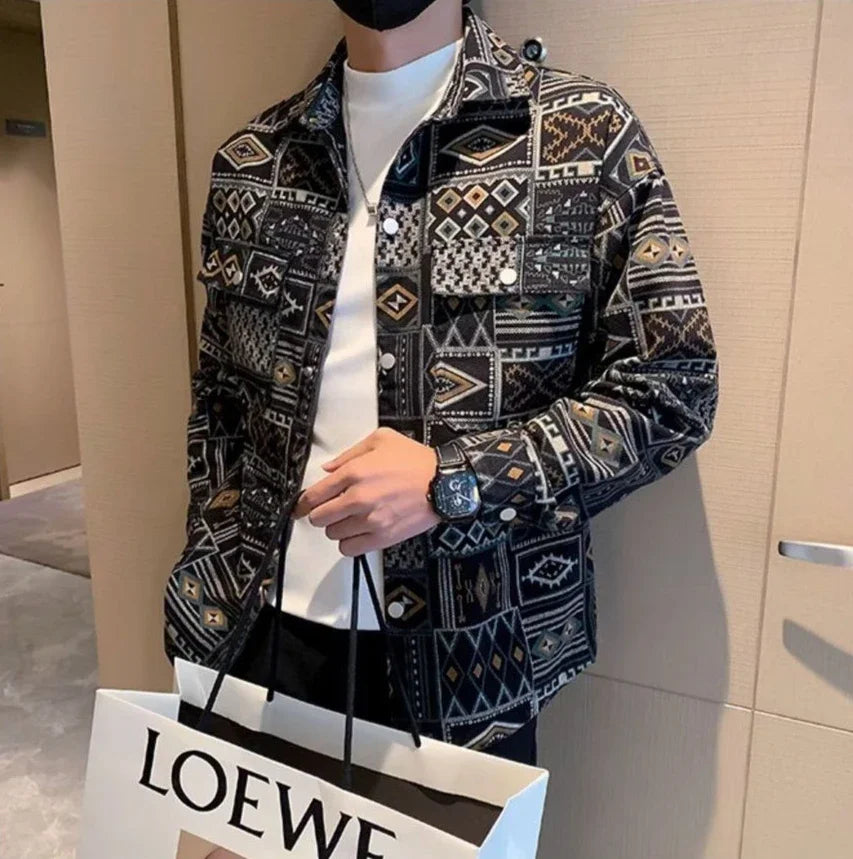 With Print Trendy Denim Jackets Man Autumn of Fabric Aesthetic Menswear Casual Cowboy Coat for Men Korean Popular Clothes Y2k.