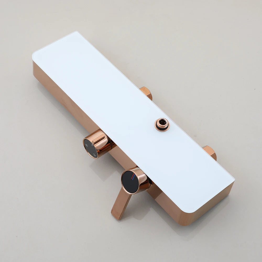 KEMAIDI Rose Gold Bathroom Shower Set Rainfall Hot And Cold Control Multifunctional Bath Shower Faucet System W/ Hand Shower