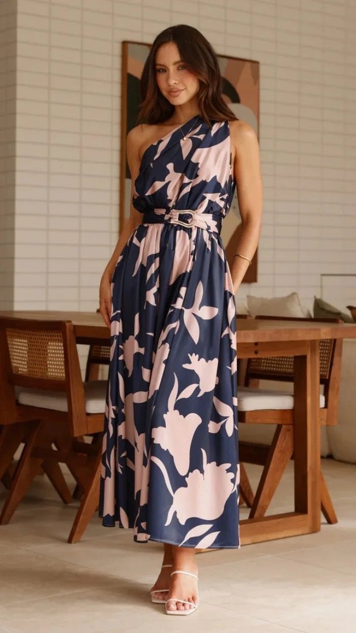 2025 Summer Fashion New Women's Sexy Vacation Dress Casual Elegant Bohemian Beach Skew Collar Off Shoulder Sashes Long Dresses