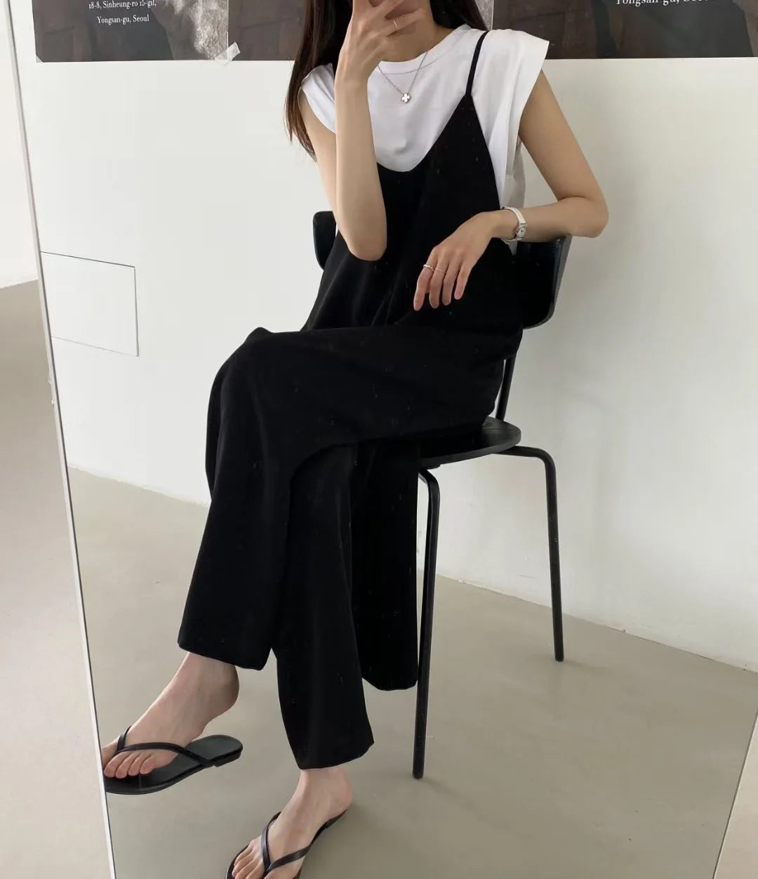 Versatile Loose Fit Slimming Shoulder Strap Pants Casual Pants Jumpsuit 2 Colors Drapey Comfortable Mid-aged Women's Pants