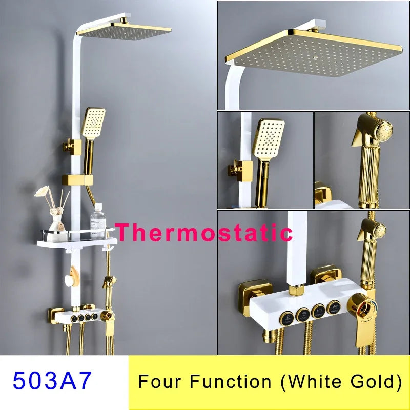 Hot Cold Bathroom Shower Set 12 Inch Rain Shower Head Quality Brass Bathroom Mixer Faucet Black Gold Thermostatic Shower System