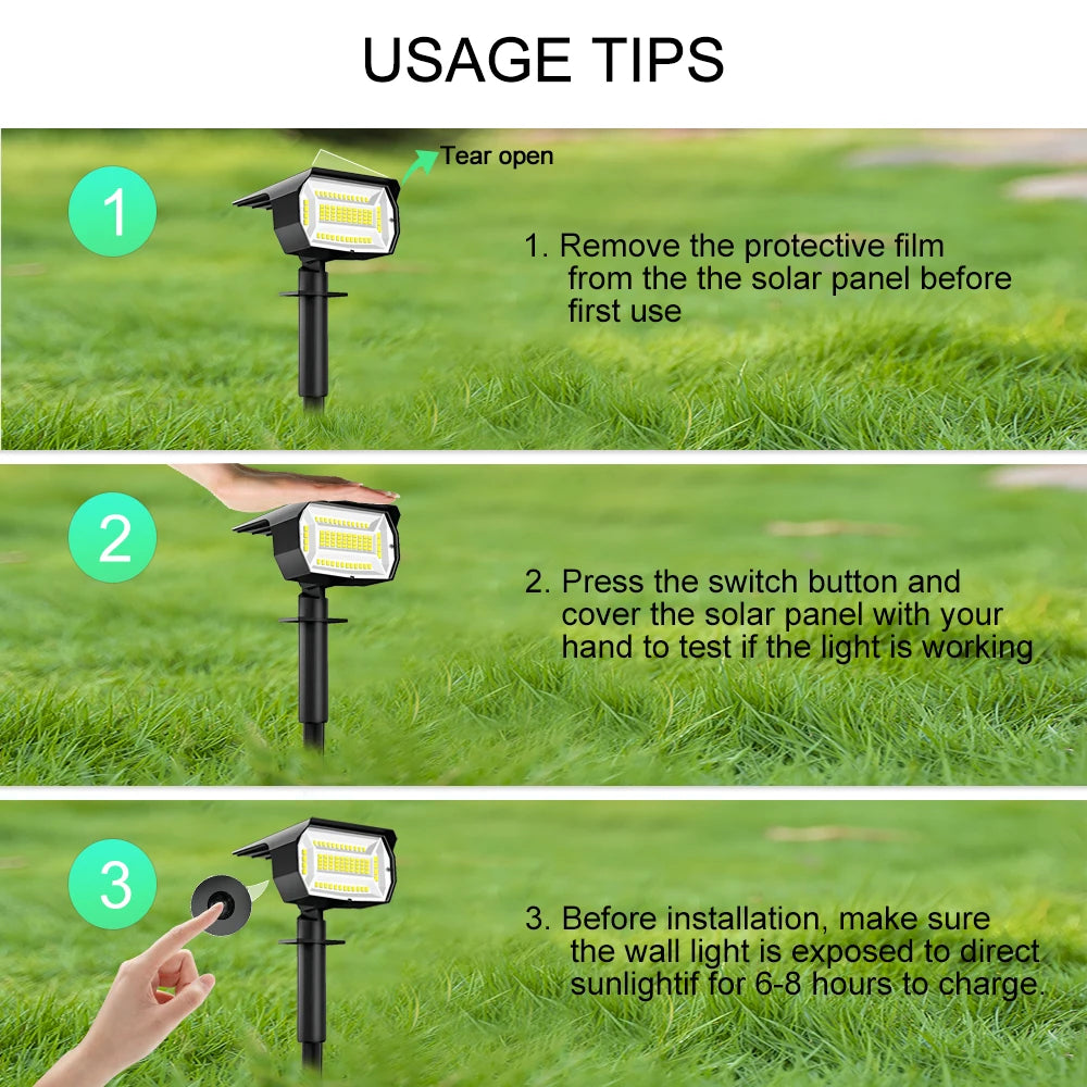 Outdoor 72/68 LED Solar Landscape Spotlights IP65 Waterproof Solar Light with 3 Modes Solar Garden Lighting for Outside Yard