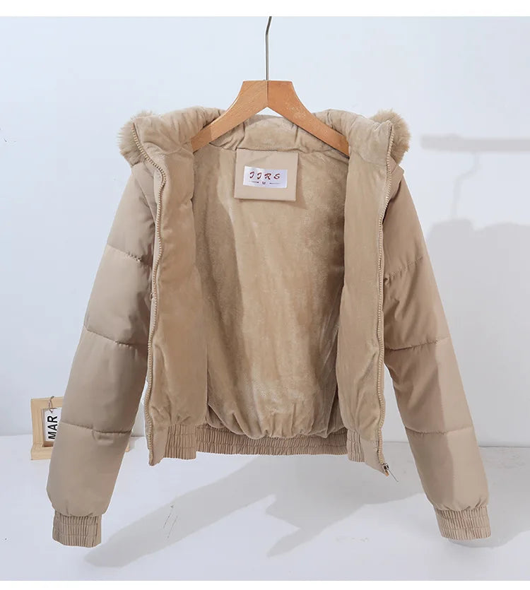 Winter Thickened Short Korean-Style Cotton-Padded Jacket with Fur Collar for Petite Women Warm Coat down Filled
