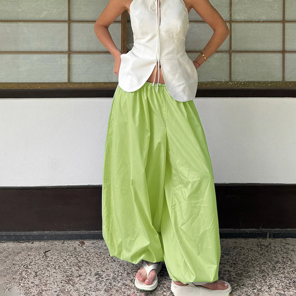 Tuularose Loose Solid Leg-Length Pants For Women Pleated High Waist 2025 Summer Female Fashion Office Lady Casual Bloomer Pants