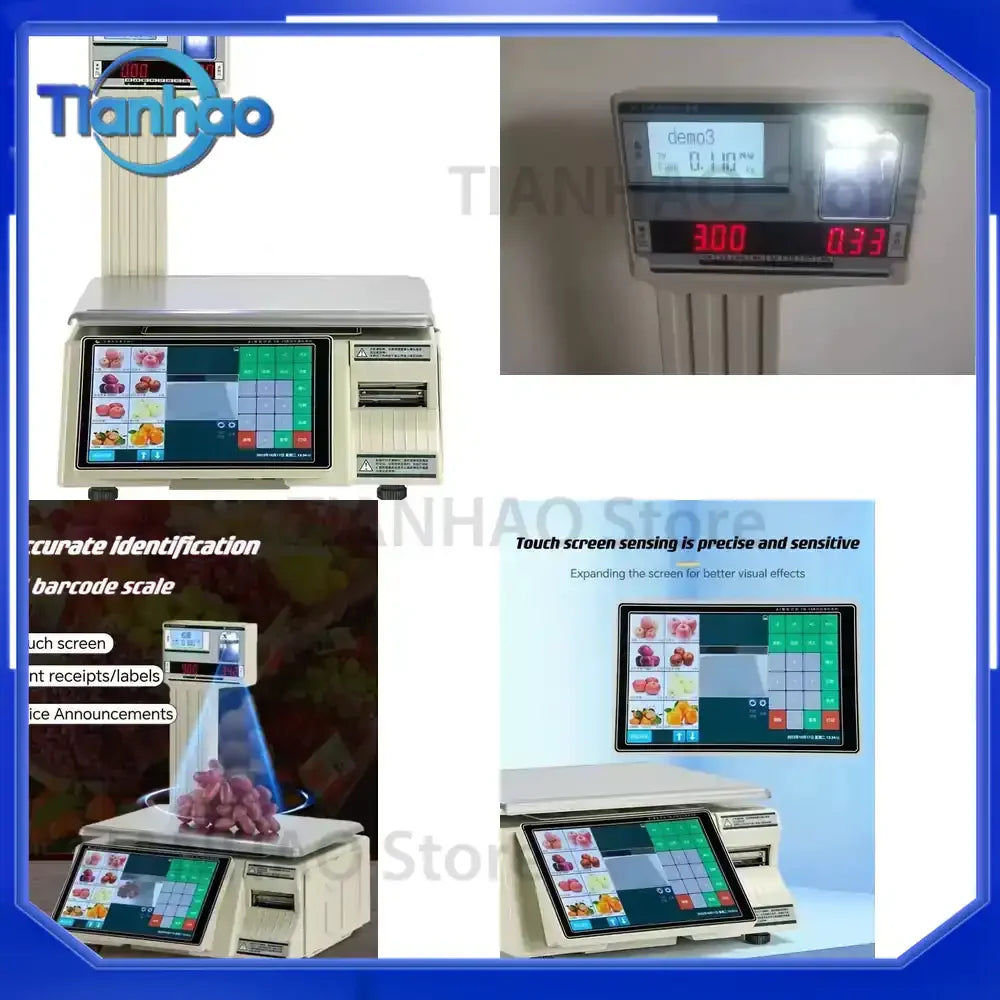 Dual Touch Screen Long Fly Label Scale Digital Weighing POS Terminal Android AI Identify Label Scale for Supermarket