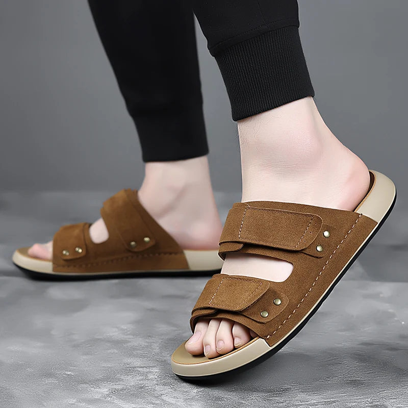 Summer Casual Mens Sandals Simple Solid Color Slippers Outdoor Wear Beach Slides Leisure Walking Shoes Versatile Male Flip-flops