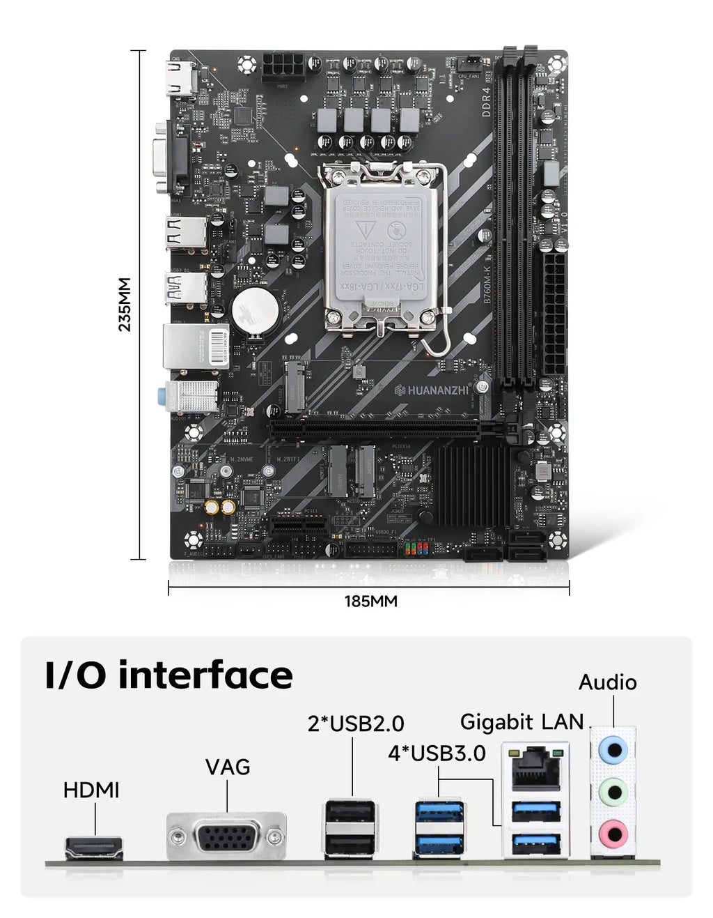 HUANANZHI B760M-K Motherboard Set Intel Core I5 12400F 13400F 14400 CPU DDR4 16GB 32GB RAM DIY Gaming PC Kit Combo