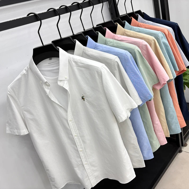 Short Sleeved Shirt Men's Summer New Item Pure Cotton High-end Brand Little Horse Logo Embroidered Casual Shirt