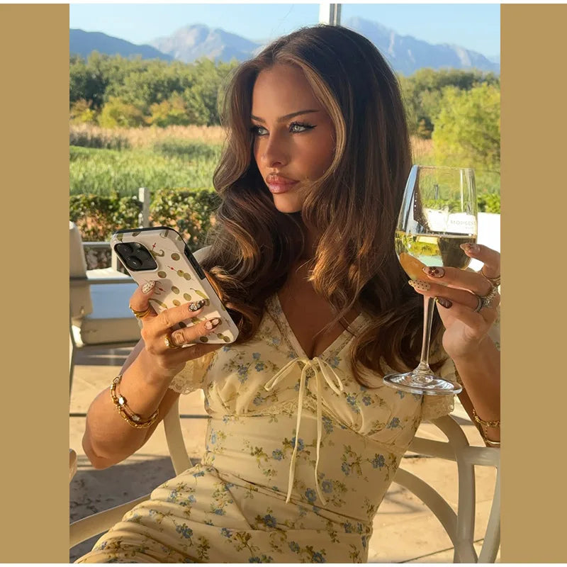 Elegant Sexy Print Fish Dress Women V Neck Short Sleeves High Waist Ruffles Split Vestidos Female 2026 Summer New Chic Dresses