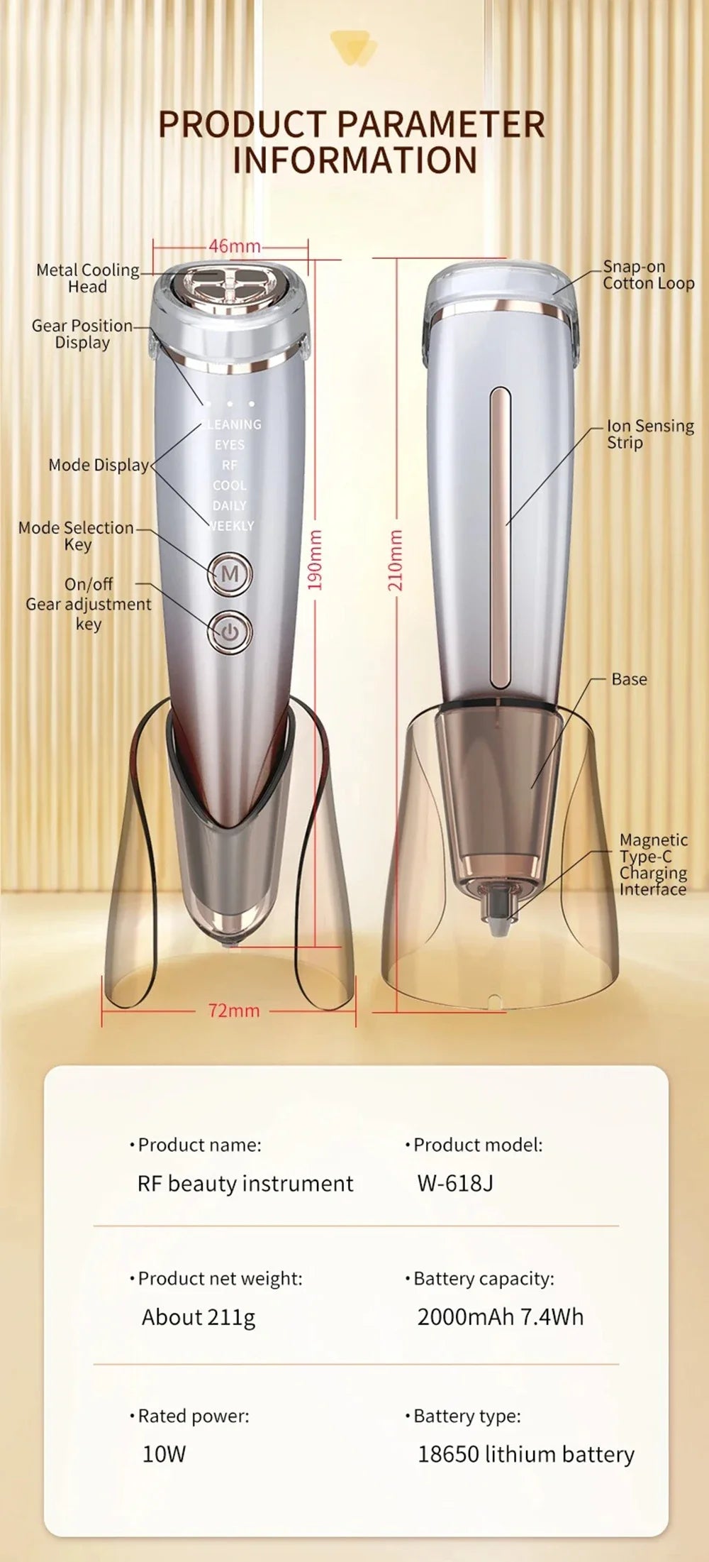 Home Beauty Instrument High Frequency Lifting Machine RF Face Massager Skin Care Tool for HIUFU Facial Lifting and Eye Tightenin