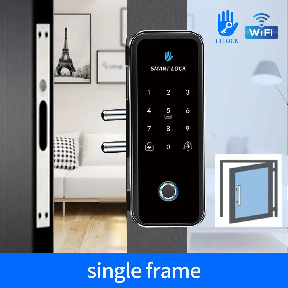 TTlock Smart Biometric Fingerprint WiFi Lock for Commercial Glass Door 5-in-1 Access Control (APP/Fingerprint/Card/Code/Remote)