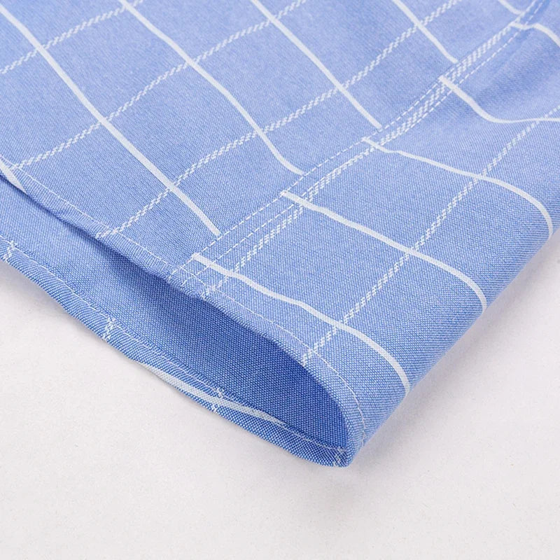 2025 100% Pure Cotton Men's Oxford Short Sleeve Square Collar Soild Plaid Striped Summer Casual Shirts Single Pocket  Shirt