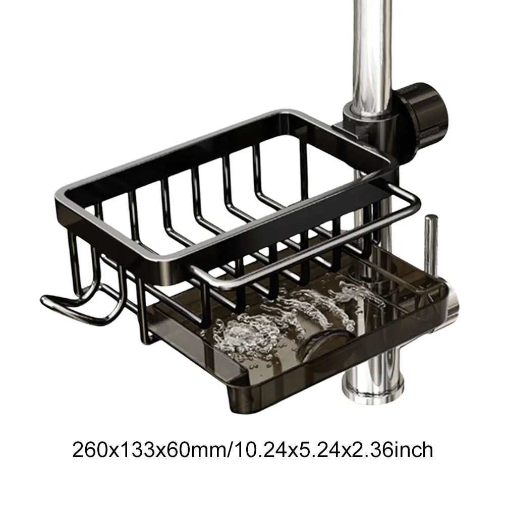 Kitchen Sink Faucet Organizer Detachable Over Faucet Sink Caddy Organizer Faucet Drain Rack with Hook Work with Round Water Pipe