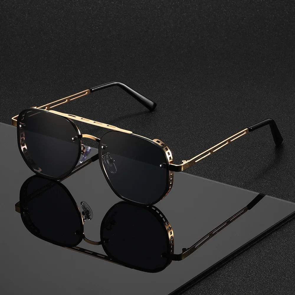 Classic and fashionable double-beam metal sunglasses, high-end simple and versatile Sun Glasses for Man Women UV400 Goggle