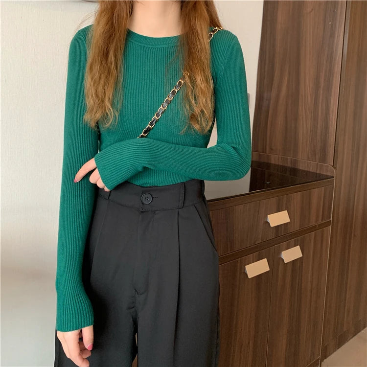 2026 Basic Tops Women Sweater Autumn Winter Long Sleeve Pullover Fashion O-neck Elastic Female Winter Solid Knitted Jumper