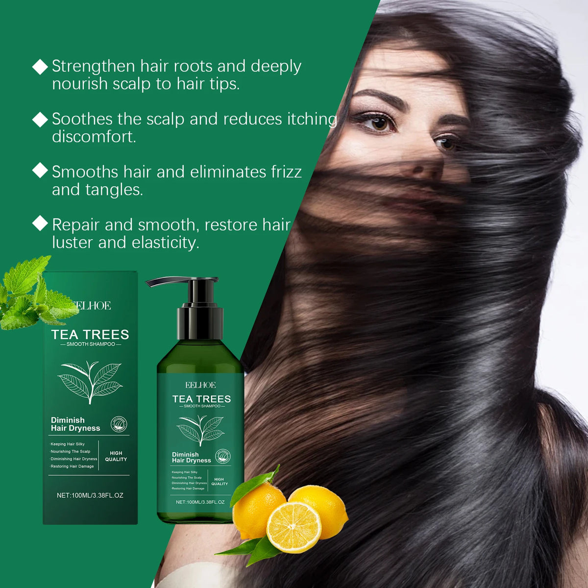 EELHOE Tea Tree Shampoo Repair Damaged Long Lasting Moisturizing Oil Control Dandruff Removal Gentle Cleansing Hair Care Shampoo